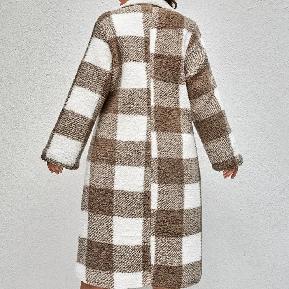 Plus Size Cuddle up Buffalo Plaid button down Teddy Coat - Picture 5 of 5